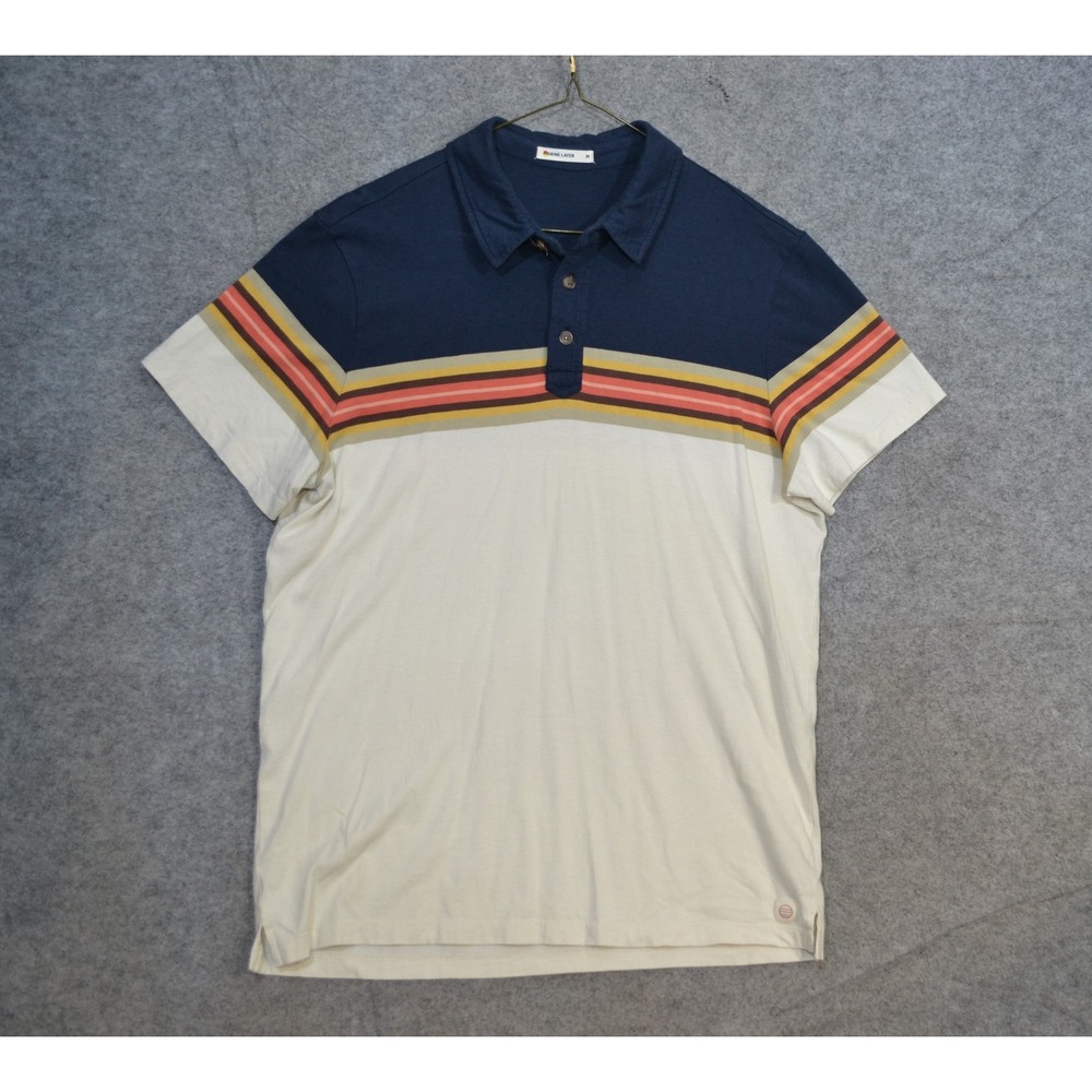 Marine Layer Polo Shirt Mens M Blue Cream Ombre Stripe Modal Jersey Short Sleeve